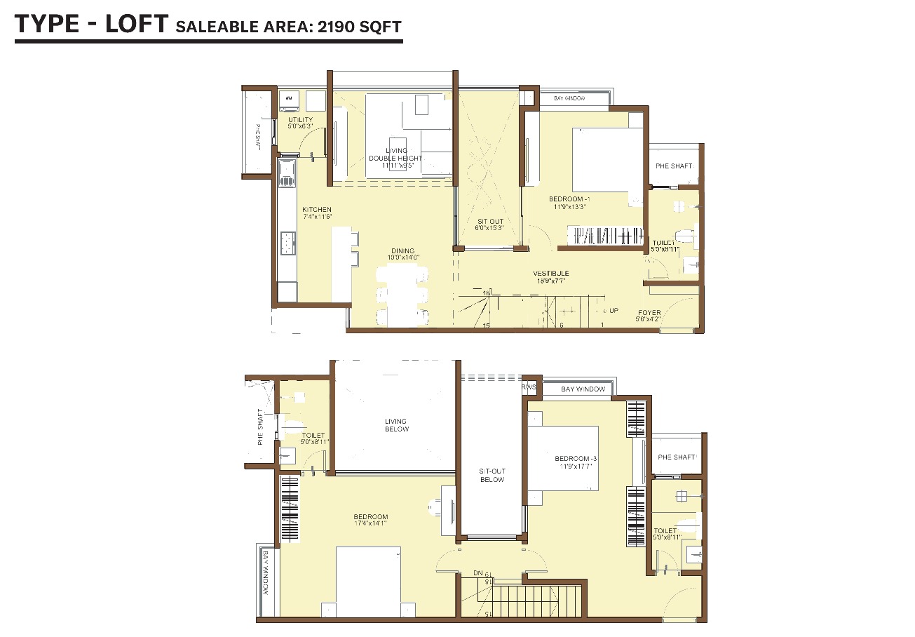 3 Bed Loft floor plan at Nikoo Homes KIADB