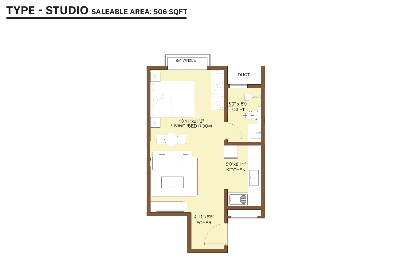 Studio floor plan at Nikoo Homes KIADB